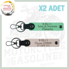 Miawiki Yeşil-Pudra, Motorcu Tarzına, Isim Plaka ve B Rh (-) Kan Grubu Yazılı Hediyelik 2'li Anahtarlık Set