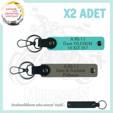 Miawiki Şöförlere Özel, Isim Plaka ve A Rh (-) Kan Grubu Yazılı Hediye 2'li Anahtarlık, Kül Gri-Turkuaz-Syh