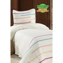 Evlen Home Collection Nova Renkli Ponponlu %100 Pamuk Tek Kişilik Yatak Örtüsü ( Pike ) Takımı