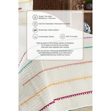 Evlen Home Collection Nova Renkli Ponponlu %100 Pamuk Tek Kişilik Yatak Örtüsü ( Pike ) Takımı