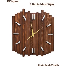 El Yapımı Ahşap Duvar Saati (53X41 Cm) – Ceviz Vernikli 1. Sınıf Çam – Dekoratif & Rustik Tasarım