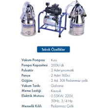 Yarı Sabit Çift Güğüm Çift Sağım Süt Sağma Makinası (Paslanmaz)