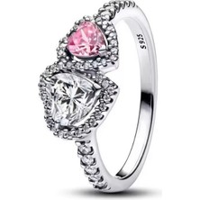 925 Ayar Gümüş Çift Kalp Hale Kapler Yüzük P Dora Kalp Yüzük