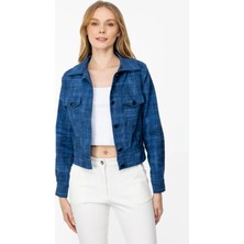 Kadın Cepli Düğmeli Ceket-Indigo