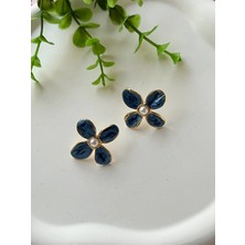 Çiçek Çelik Küpe (Lacivert)