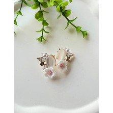 Çiçekli Taşlı Tasarım Küpe (Beyaz)