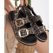 Siyah Simli Kemerli Sandalet