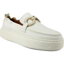 Mammamia 610 Hakiki Deri Günlük Kadın Ayakkabı-Krem