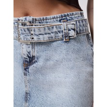 La Mode Istanbul Kemer Detay Denim Mini Etek
