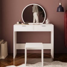 Bimossa V2050 Flora Tabureli Makyaj Masası Beyaz Aynalı, Takı Düzenleyicili, Çekmeceli