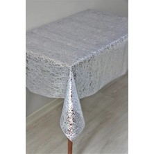 Rona Home Pvc Şeffaf Kaplamalı Ip Desenli Masa Örtüsü Gümüş Silinebilir Hasır Lüx Muşamba Sofra Bezi