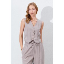 Kadın Vizon Fleto Cepli Arkası Gipeli Yelek