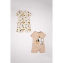 DeFacto Erkek Bebek Yeni Doğan Snoopy Penye 2'li Kısa Kollu Tulum C4360A524SM