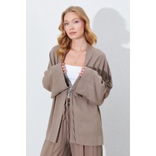 Kadın Toprak Önü Ip Bağlamalı Kimone Ceket