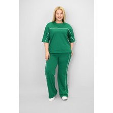 Kadın Büyük Beden Kısa Kollu Ara Biye Detaylı Bol Paça Eşofman Takımı 8189-25