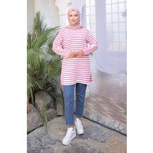 Sefa Merve Çizgili Spor Tunik 71295-05 Fuşya
