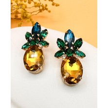 Zera Ananas Zirkon Taşlı Zümrüt Küpe