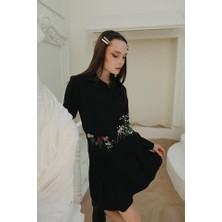 Kurdela Detaylı Mini Etek - Siyah