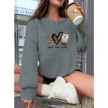 Ahes Shopping Kadın Uzun Kollu Bisiklet Yaka Kalp Desenli Viskon Iki Iplik Bluz