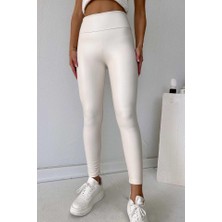 Ahes Shopping Kadın Yüksek Bel Şardonlu Full Likralı Mat Deri Tayt