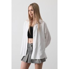 Ahes Shopping Çizgili Uzun Kol Gömlek - Beyaz