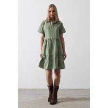 Ahes Shopping Kısa Kol Düğmeli Elbise - Haki