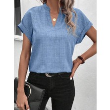 Ahes Shopping Kadın Kısa Kollu Hakim Yaka Sofya Bluz