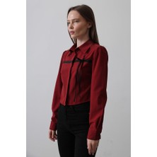 Ahes Shopping Önü Kontrast Fiyonklu Gömlek - Bordo