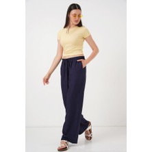 Ahes Shopping Geniş Paça Keten Pantolon 6735 - Lacivert