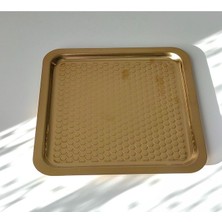 Gold 21X21 Dama Kare Çelik Tepsi - Kahve ve Nişan Sunum Tepsisi