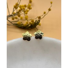 Parlak Gold Dövme Çiçek Mini Küpe