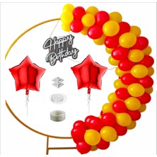 Taraftar Sarı, Kırmızı 60 Adet Balon 2 Adet Yıldız Folyo Balon Seti