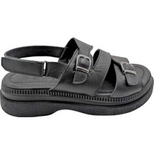 Bellune | Kadın Hakiki Deri Cırt Cırtlı Sandalet - Siyah - 40