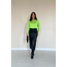 Ahes Shopping Neon Saten Gömlek