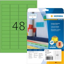 4369 Renkli Etiket Yeşil Çıkarılabilir, 20 Yaprak, 45,7 x 21,2 Mm, A4 Başına 48, 960 Adet, Kendinden Yapışkanlı, Yazdırılabilir, Mat, Boş Kağıt Renkli Etiket Çıkartma