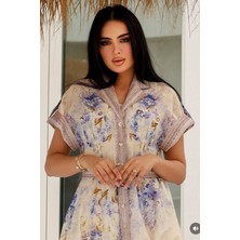 Neşeli Butik Kadın Desenli Keten Ithal Gömlek Elbise NBEMP2754