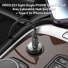 Hoco Z53 Sight Single PD30W Type-C Girişli Araç Çakmaklık Hızlı Şarj Aleti +  - AGT8755-7220
