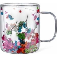 300ML Çift Cidarlı Çiçekli Kupa - Isıya Dayanıklı Çift Katmanlı Cam Çay & Kahve Kupası | Şık ve Ergonomik Tasarım