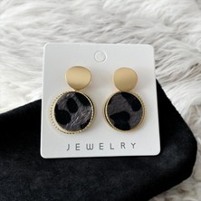 Leopar Dokulu Zaraamodel Gri Gold Halka Küpe