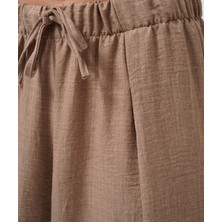 Düşük Bel Oversize Keten Bej Pantolon