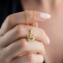 Vaoov 925 Ayar Yeşil Taşlı Yengeç Kolye