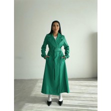Kapitone Deri Trench - Yeşil