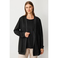 51902 Onteks Hırka Kenarları Sıyah Serıtlı Uzun Hırka