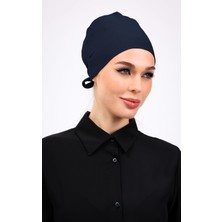 Dikişsiz Petrol Mavisi Penye Bone Kadın Tesettür Bağlamalı