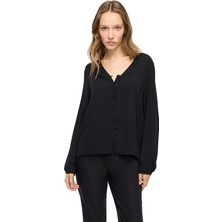 Siyah Ametist Rahat Kalıp V-Yaka Bluz