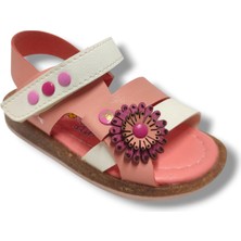 Şirinbebe 1694-20 Yan Çiçekli Tek Cırtlı Kız Çocuk Sandalet Pembe Beyaz 21-25