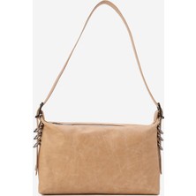 Dericlub Capella Kadın Baget Çanta Gerçek Deri Bej