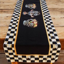 Siyah Beyaz Kareli Vazo Runner 36X110 cm