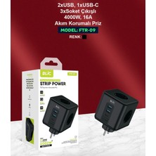 Rose Teknoloji 2 USB / 1 Type-C / 3 Priz Çıkışlı Çocuk Koruma 4000W 16A Pd 20W Termal Akım Korumalı Duvar Tipi Küp Priz