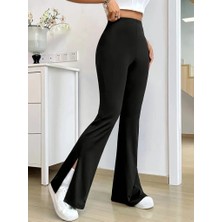Ayena Moda Kadın Yüksek Bel Paçaya Doğru Genişleyen Yandan Yırtmaçlı Dalgıç Pantolon